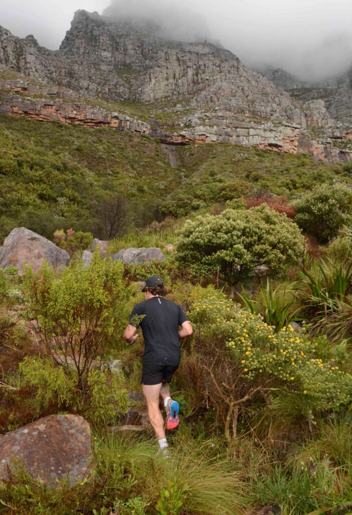 Brode Gleeson on a climb towards the Table Mountain contour path 6km into the race. 