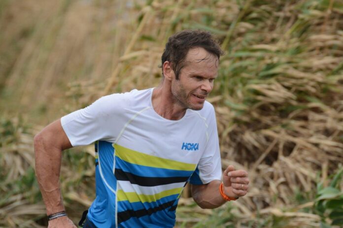 French trail athlete Ludovic Pommeret competing in the Golden Trail World Series Championship on the Azores in 2020