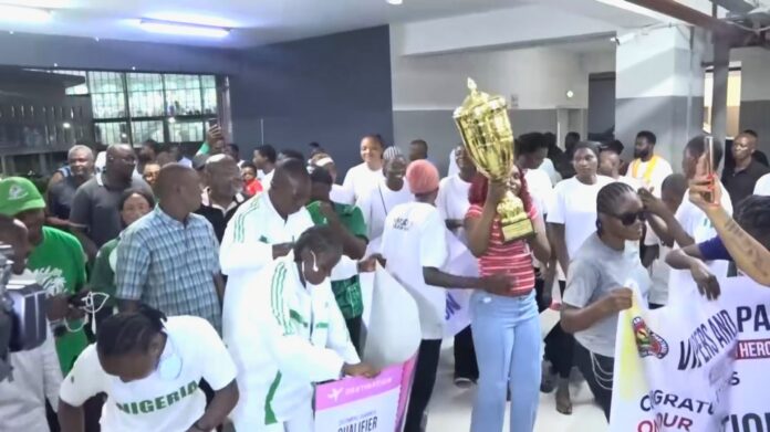 Nigeria women's beach volleyball team celebrations. Photo: Courtesy