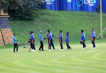 Uganda Cricket League group stage heats up Kutchi Tigers and Kifaru Cricket Club players in a pre-math handshake. Photo courtesy Cricket Uganda
