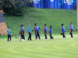 Uganda Cricket League group stage heats up Kutchi Tigers and Kifaru Cricket Club players in a pre-math handshake. Photo courtesy Cricket Uganda